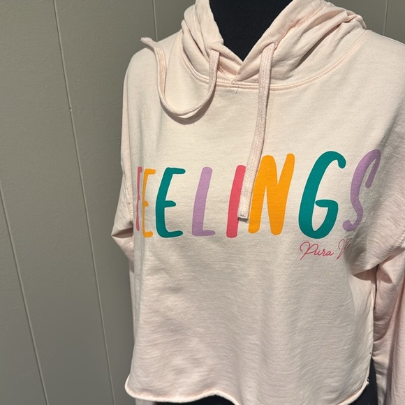 Pura Vida light pink cropped FEELINGS graphic long sleeve hoodie. Small. - Picture 3 of 5